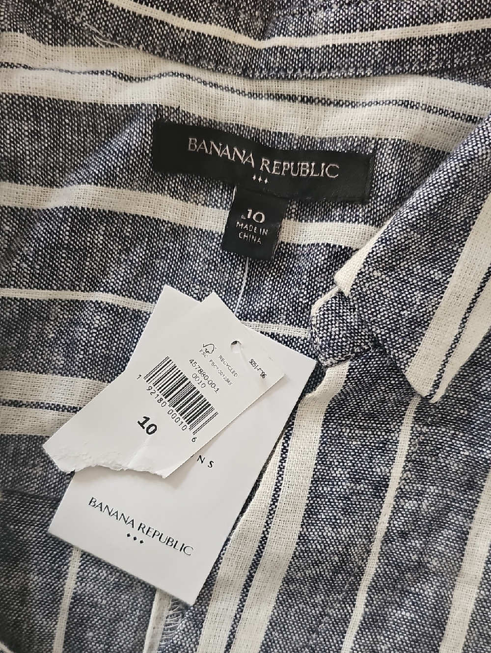 NWT Banana Republic Linen Dress Midi Button Up Collar 10 Striped - Picture 4 of 9